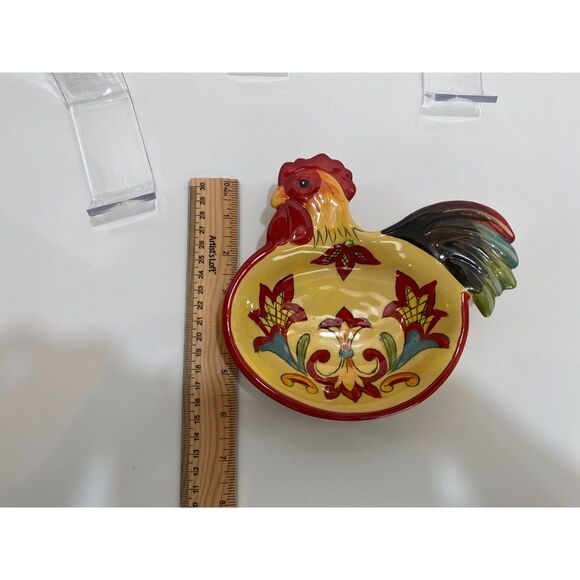 Set of 4 Maxcera Rooster Hand Painted Floral Design Decorative Dishes/Bowls - Picture 13 of 14